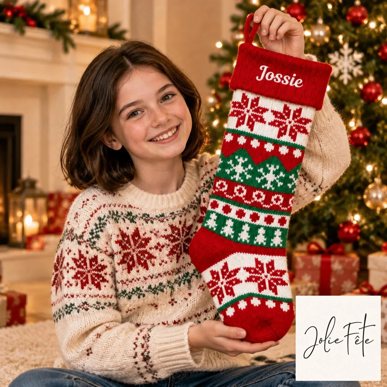 Personalized Knitted Christmas Stocking with Embroidered Name for Holiday Decor