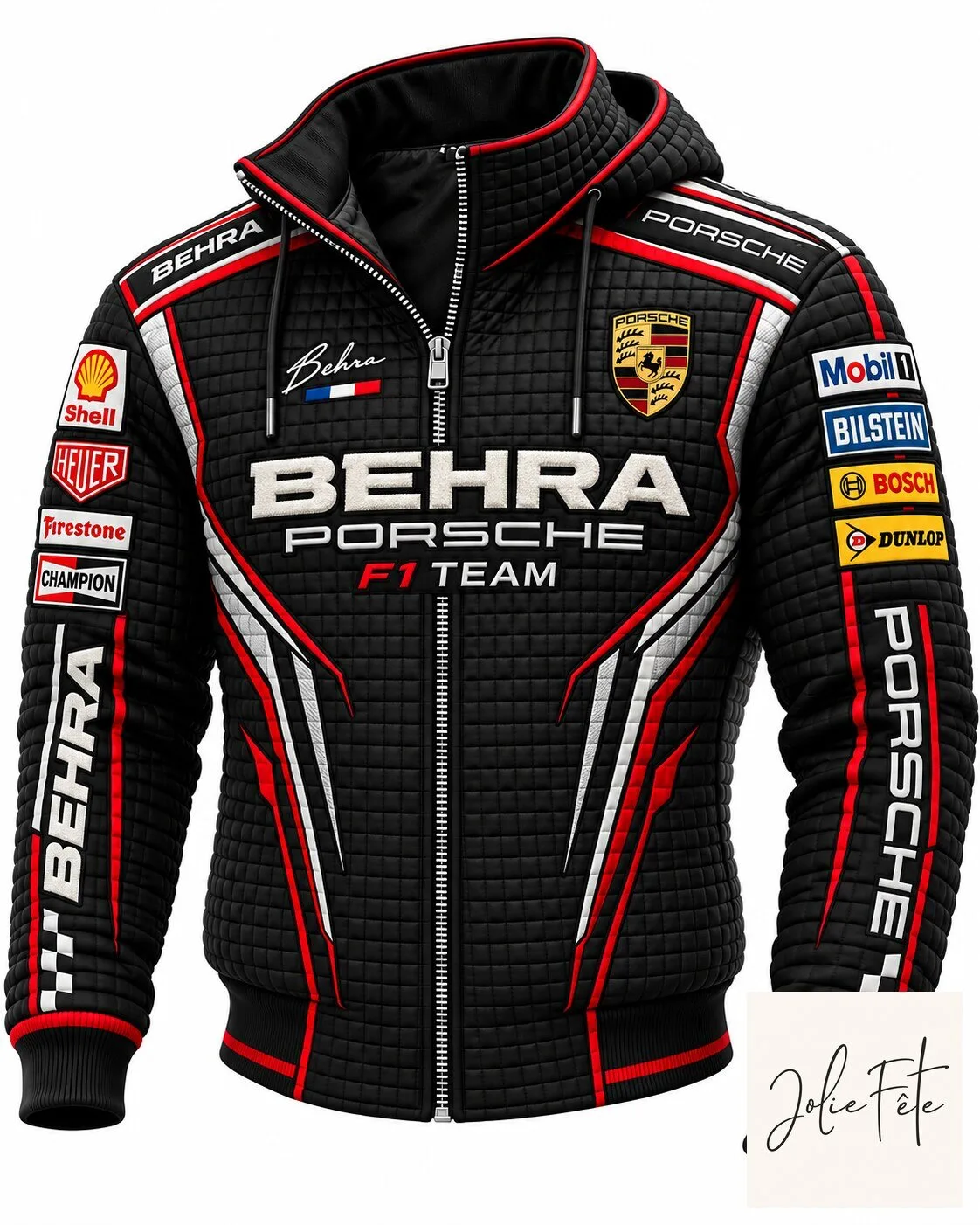 Porsche Formula 1 Team Black Quilted Full-Zip Hooded Jacket 3 Porsche Formula 1 Team Black Quilted Full-Zip Hooded Jacket