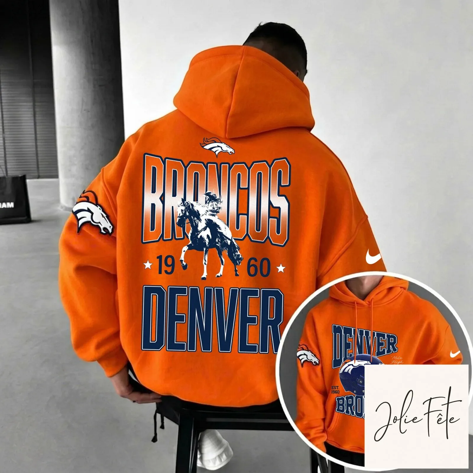 Denver Broncos Football Team Orange Hoodie with Horse Logo 3 Denver Broncos Football Team Orange Hoodie with Horse Logo