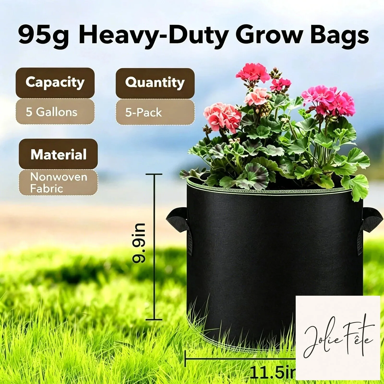 5 Gallon Breathable Fabric Plant Grow Bags with Handles for Gardening 15 5 Gallon Breathable Fabric Plant Grow Bags with Handles for Gardening