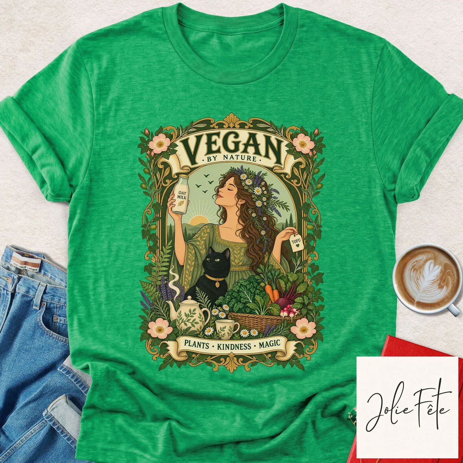 Vegan By Nature Plants Kindness Magic Cottagecore Witchy T-Shirt