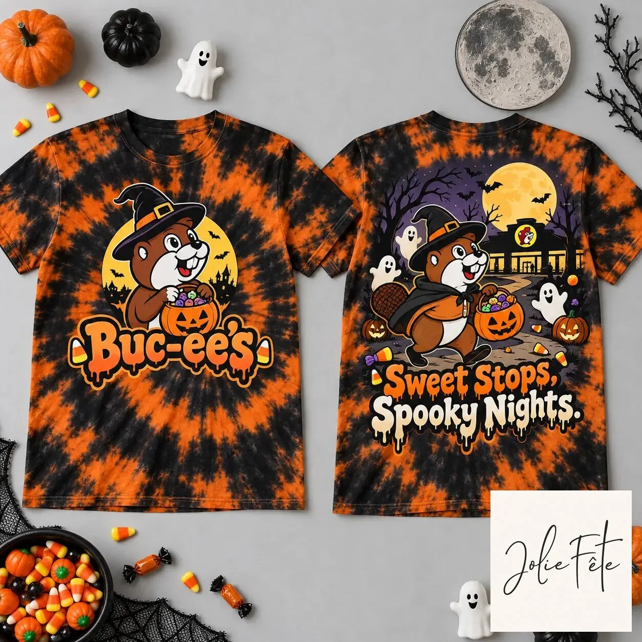 Buc-ee's Halloween Witch Beaver Sweet Stops Spooky Nights Tie Dye T-Shirt