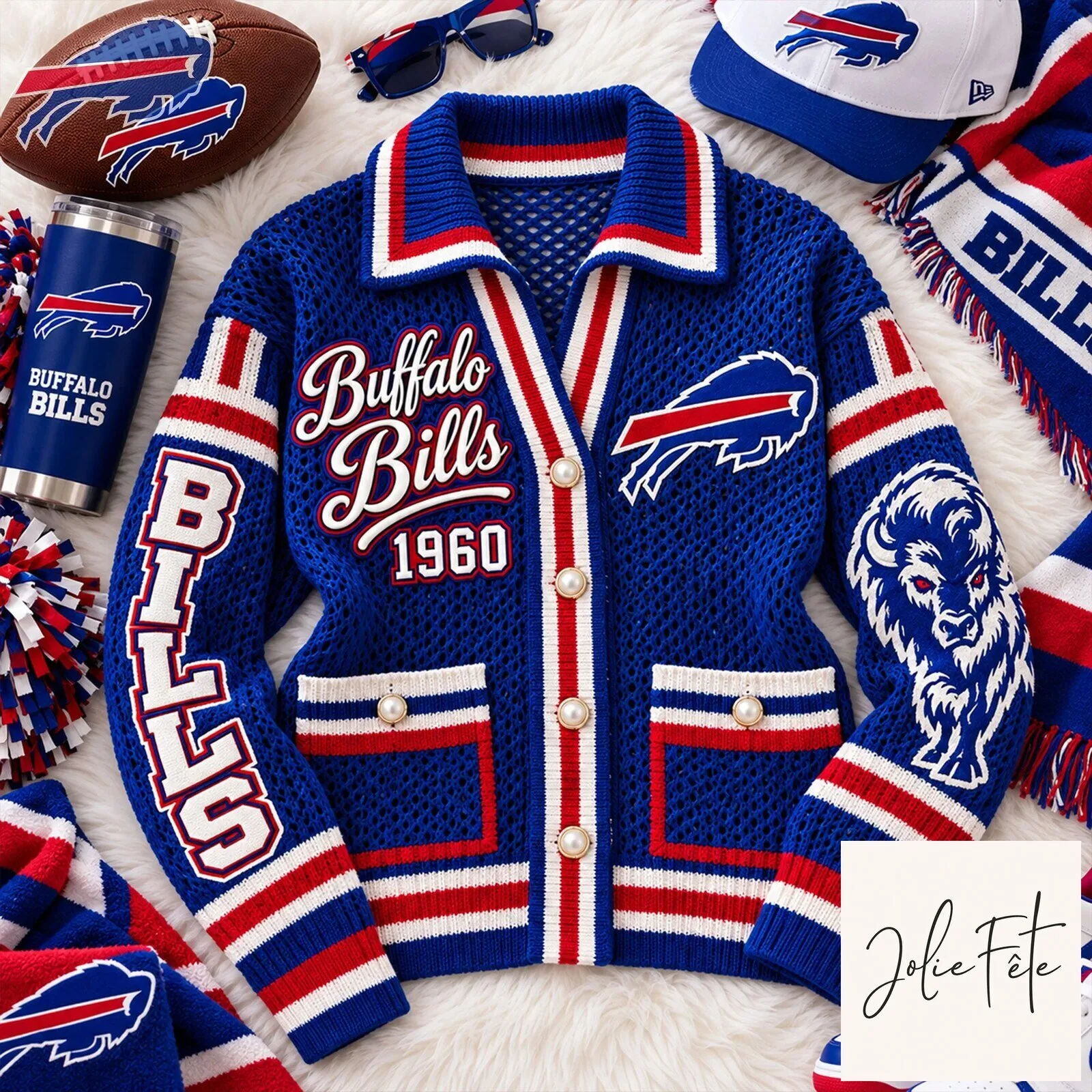 Buffalo Bills NFL Football Team Knit Cardigan Sweater for Women