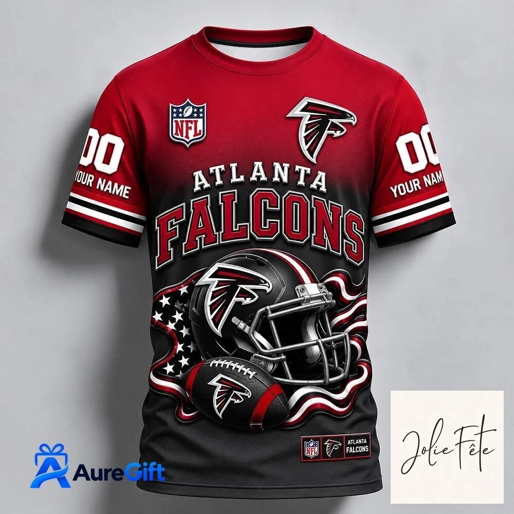 Atlanta Falcons NFL Football Team Helmet Custom Name Red Black T-Shirt