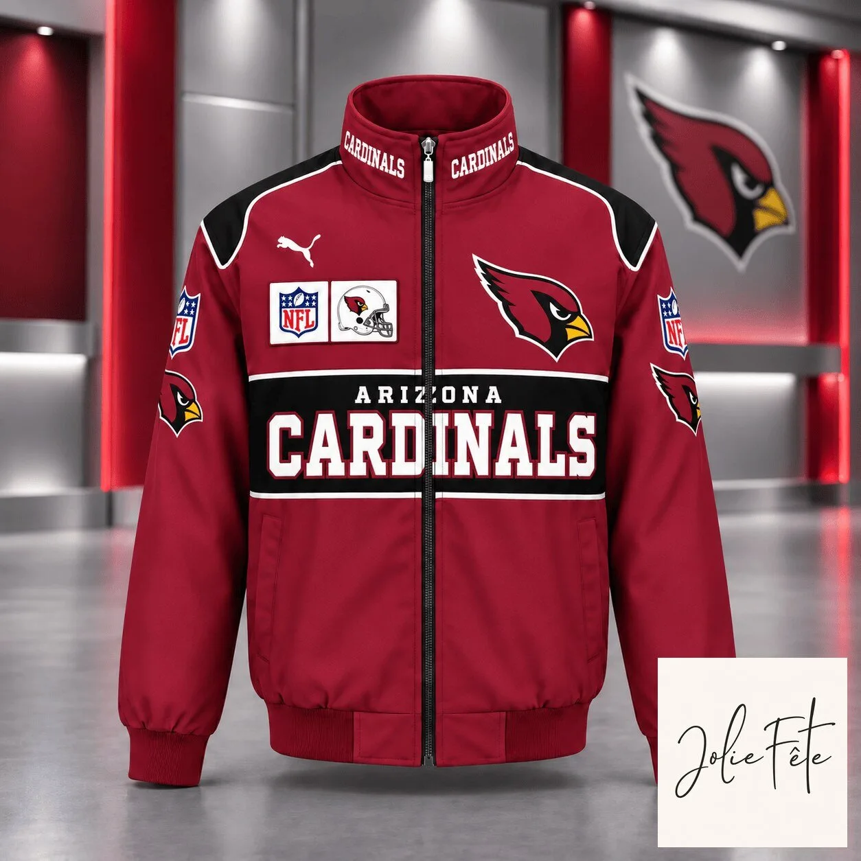 Arizona Cardinals NFL Football Team Spirit Full-Zip Casual Bomber Jacket