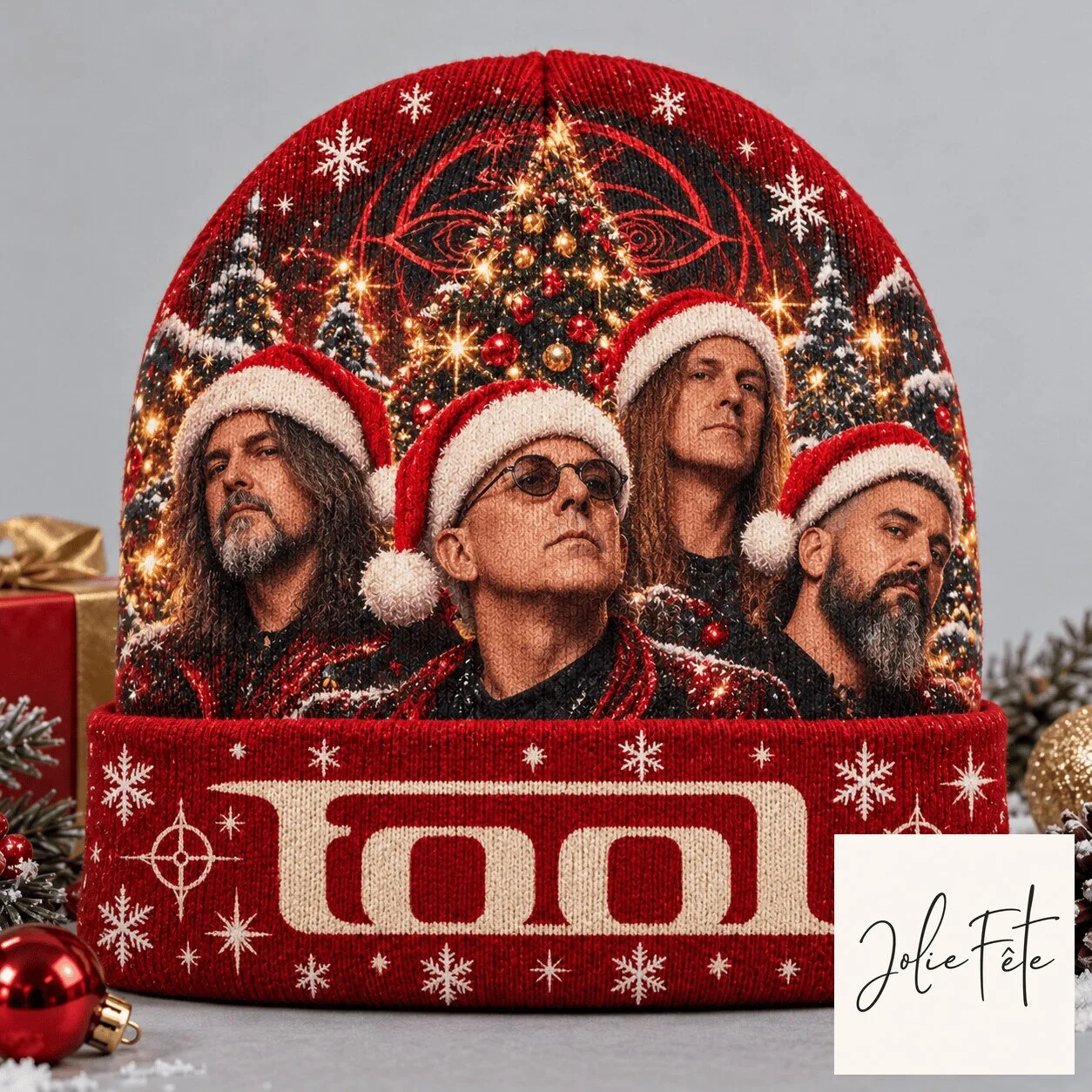 Tool Band Christmas Tree Portrait Winter Holiday Beanie Cap Hat