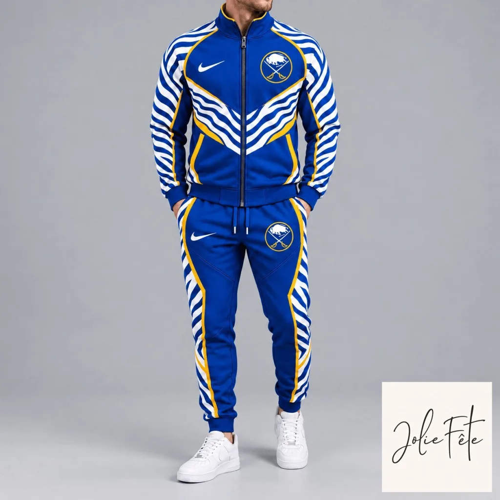 Buffalo Sabres NHL Bold Zebra Stripe Full Zip Track Jacket and Matching Jogger Pants Set Buffalo Sabres NHL Bold Zebra Stripe Full Zip Track Jacket and Matching Jogger Pants Set